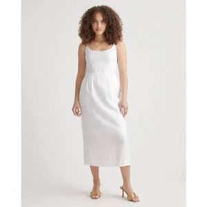 QUINCE White 100% European Linen Scoop Neck Midi Dress Size Small